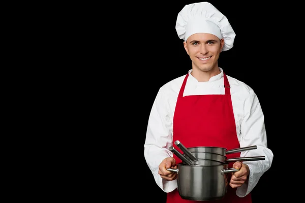 Шеф-повар, позируя с пустые сосуды Стоковое Фото