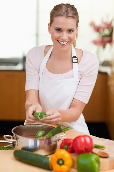Портрет улыбается женщина приготовления пищи Лицензионные Стоковые Изображения