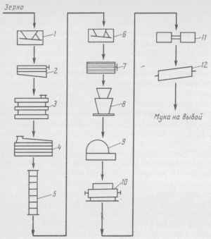 Рис. 12. Технологическая схема производства муки из зернобобовых