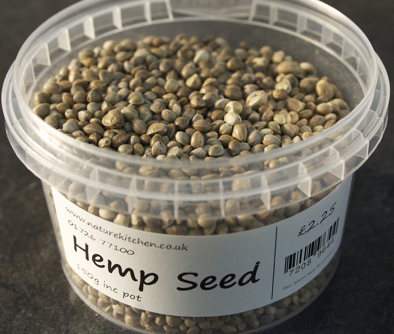 Pot of hemp seeds