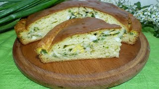 Заливной пирог на кефире с яйцом и зеленым луком