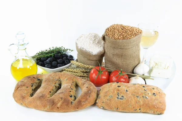 Средиземноморские оливковые хлеб и продукты питания Лицензионные Стоковые Изображения